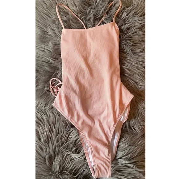 Shein One Piece Lace Pink Swimsuit - Picture 3 of 5